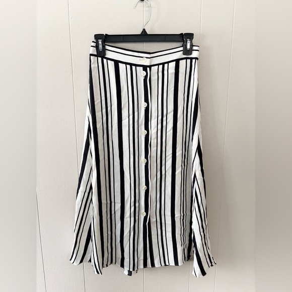 Loft pull on button front midi skirt black white stripe size XS new - Picture 1 of 4